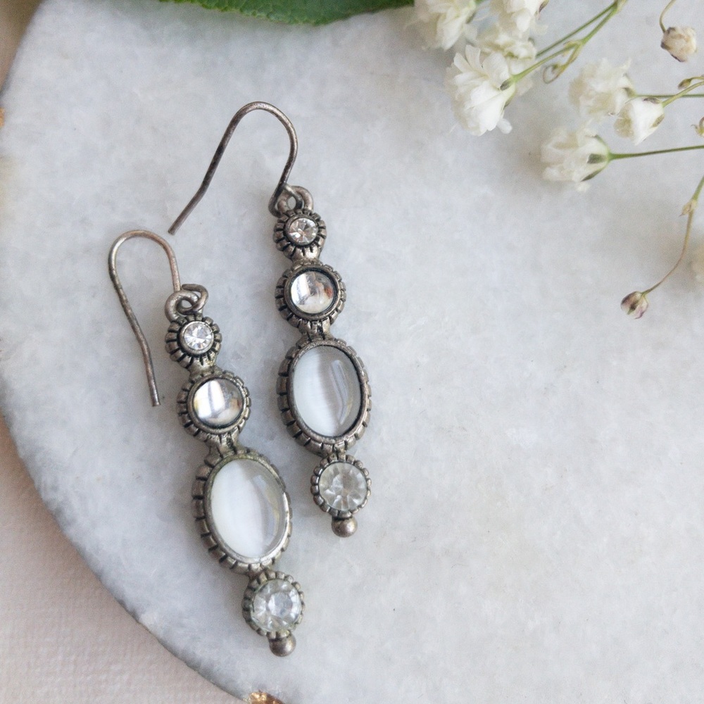 Silver Bridal Dangle Rhinestone Earrings